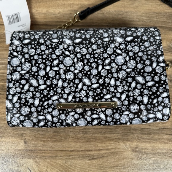 Betsey Johnson Dani Diamond Printed Crossbody Purse Large‎ Bow Black NWT - Picture 5 of 9